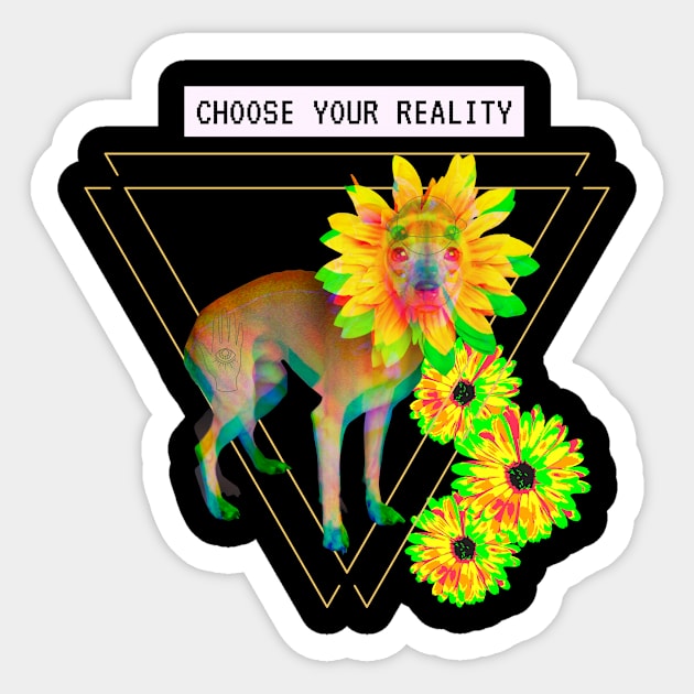 Chihuahua Reality Vaporwave Flower Techno Glitch Sticker by Maggini Art